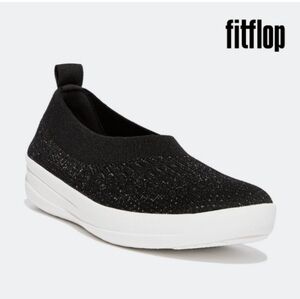 Fitflop Uberknit Ballerina Slip-on Flats Black with Crystals 8.5